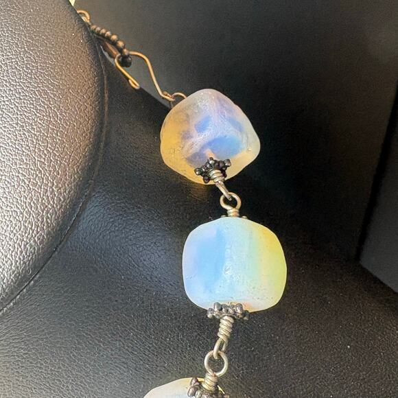 Chunky Opalite Stone Necklace Short Opalite Necklace 16" - Picture 4 of 5